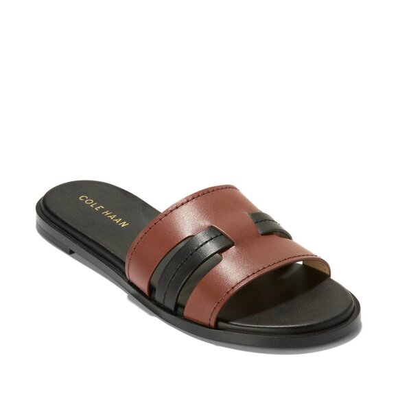 NEW Cole Haan Flynn Fisherman Slide Sandal DARK CUOIO/ BLACK LEATHER, Size 7.5B - Picture 1 of 3